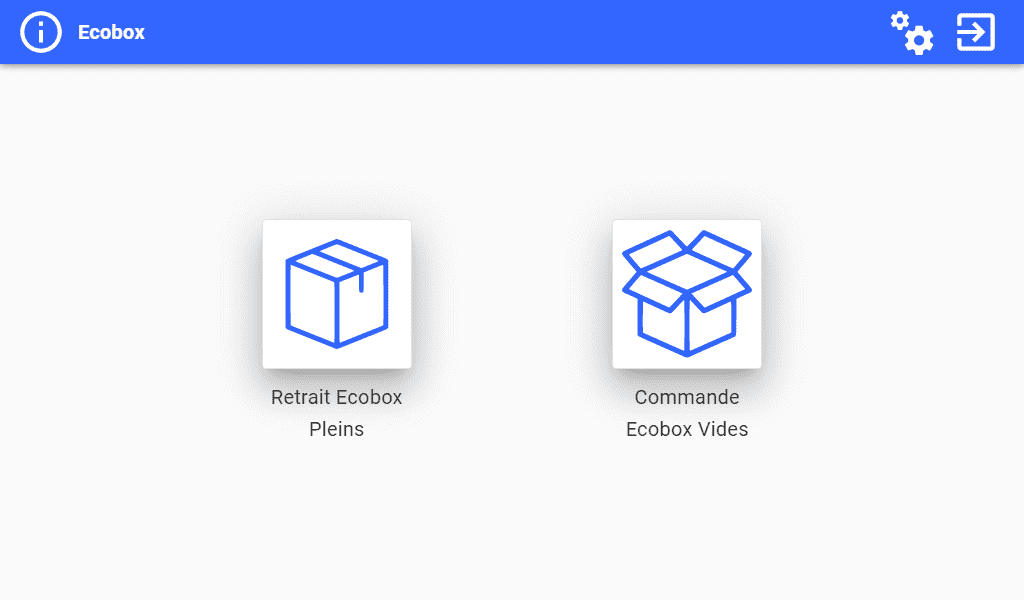 Application Ecobox - Ecran renvoi et commande consommables Ecran de configuration Ecobox retrait et commande