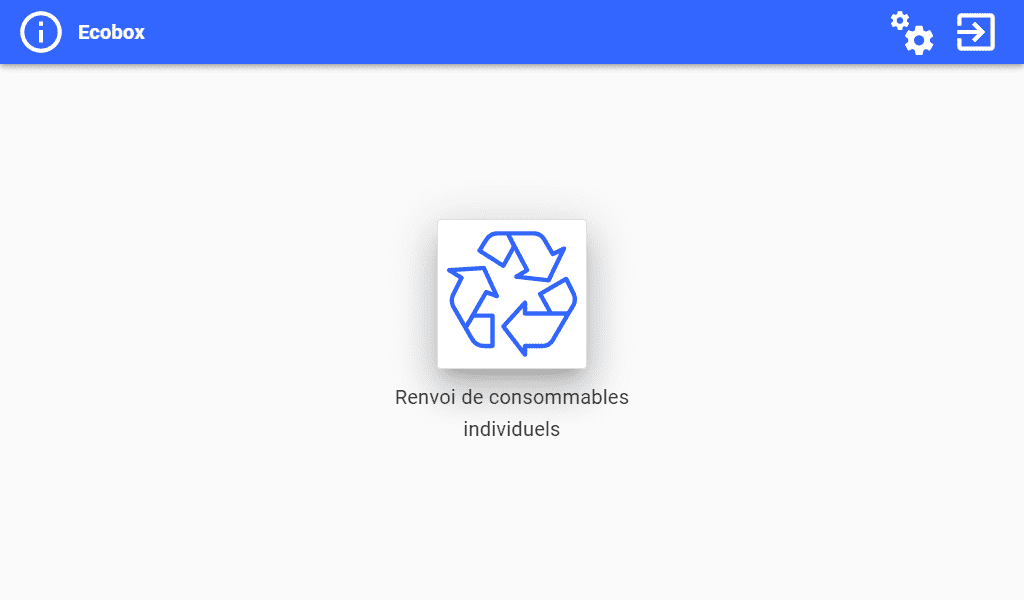 Application Ecobox - Ecran renvoi consommables individuels Ecran de configuration Ecobox renvoi de consommables individuels